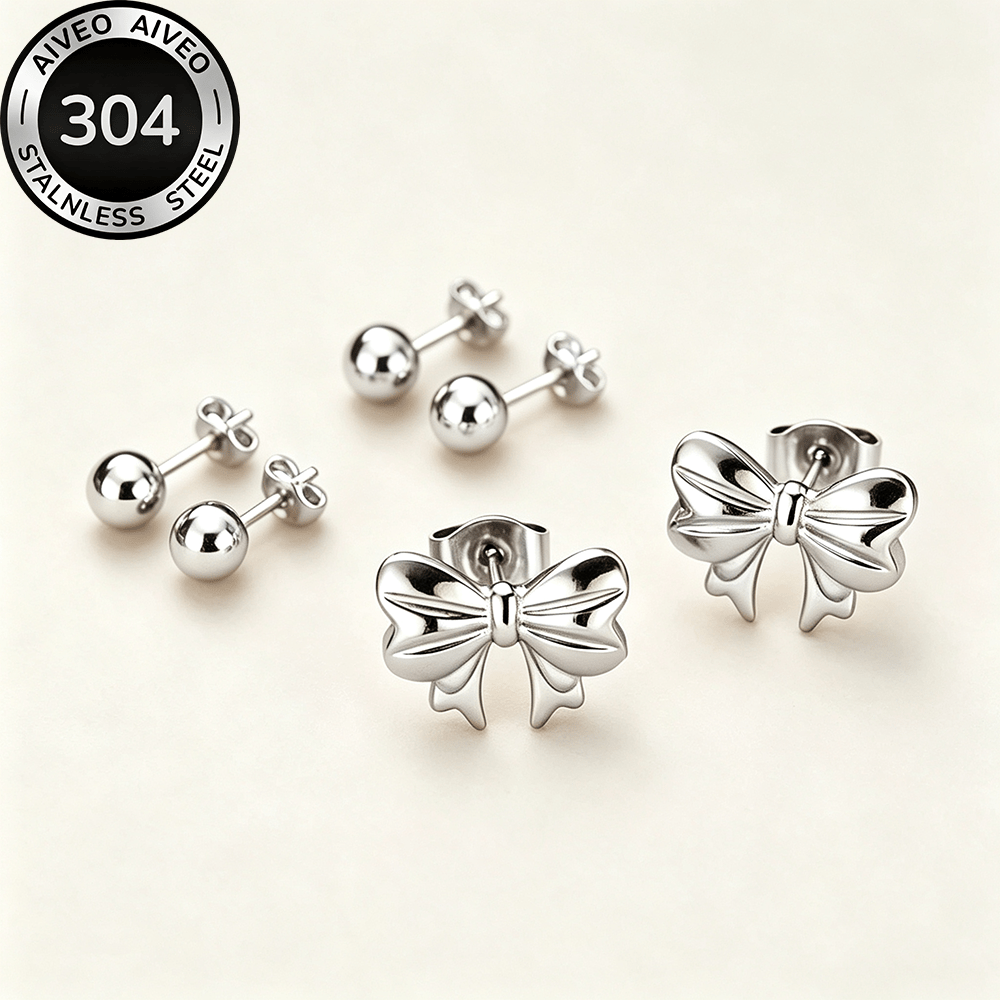 3-Pair Golden Stackable Stud Earrings Set